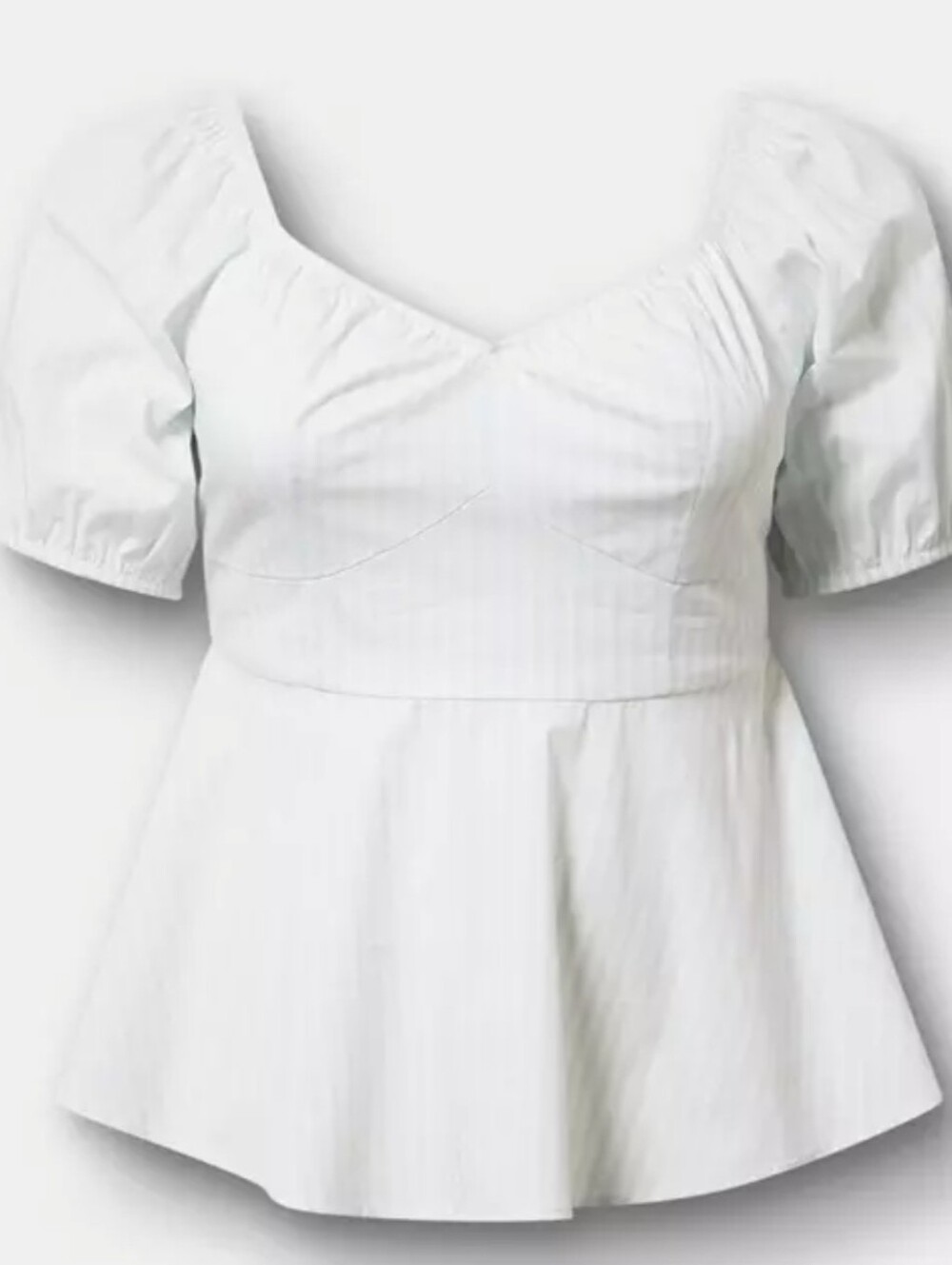White Stripe Puff Sleeve Peplum Top